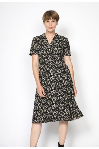 Vestido vintage negro con flores beis