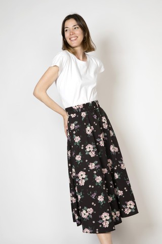 Falda maxi larga negra con rosas beis- Ropa mujer SusiSweetdress