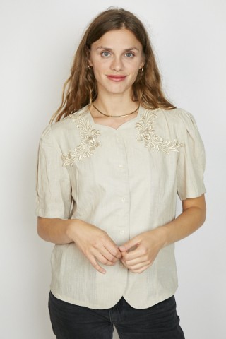 Camisa vintage beis con bordados- Ropa mujer SusiSweetdress