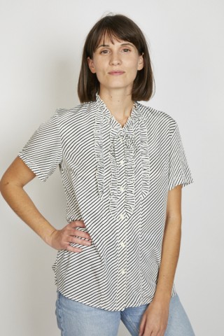 Camisa vintage blanca rayas finas negras- Ropa mujer SusiSweetdress