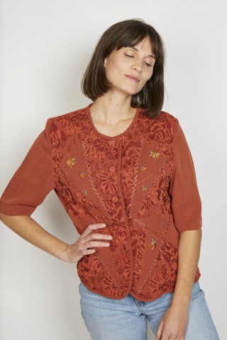 Camisa vintage anaranjada con bordados- Ropa mujer SusiSweetdress