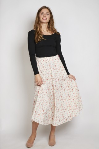 Falda maxi larga blanca con rosas rojas- Ropa mujer SusiSweetdress