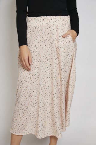 Falda maxi larga rosa palo con chispitas gris