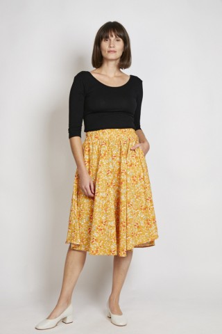 Falda larga ocre con flores