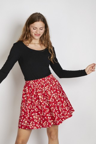 Falda mini roja con flores blancas- Ropa Mujer SusiSweetdress