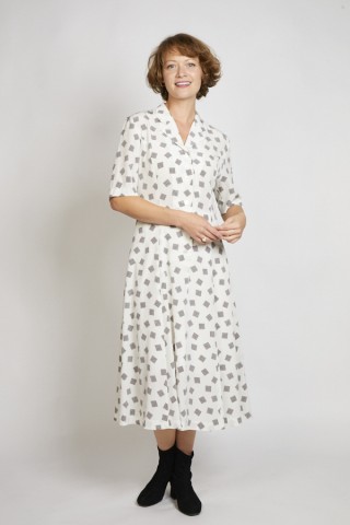 Vestido vintage blanco con cuadrados grises - Ropa mujer vintage SusiSweetdress