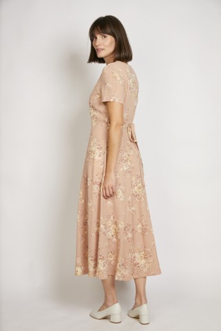 Vestido vintage rosa palo con flores beige