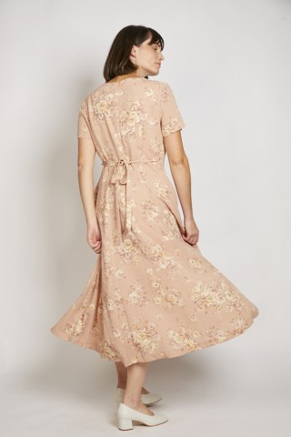 Vestido vintage rosa palo con flores beige