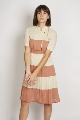 Vestido vintage beige y tostado a rayas