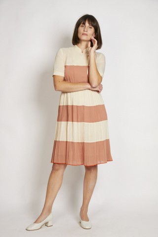 Vestido vintage beige y tostado a rayas