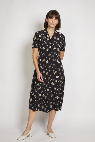 Vestido vintage negro con flores beige - Ropa mujer vintage SusiSweetdress