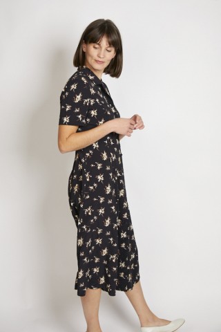 Vestido vintage negro con flores beige