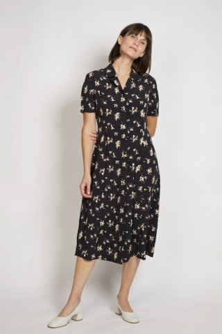 Vestido vintage negro con flores beige