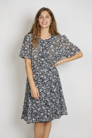 Vestido vintage  negro con flores grises - Ropa mujer vintage SusiSweetdress