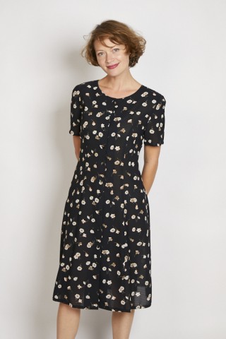 Vestido vintage negro con margaritas pequeñas blancas- Ropa mujer vintage SusiSweetdress