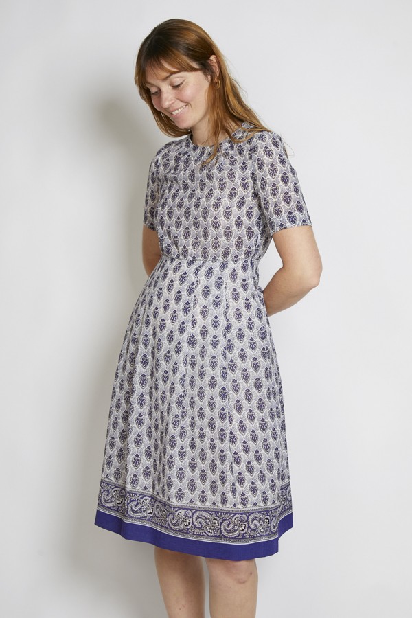 Vestido vintage blanco estampado azul - Ropa mujer vintage SusiSweetdress