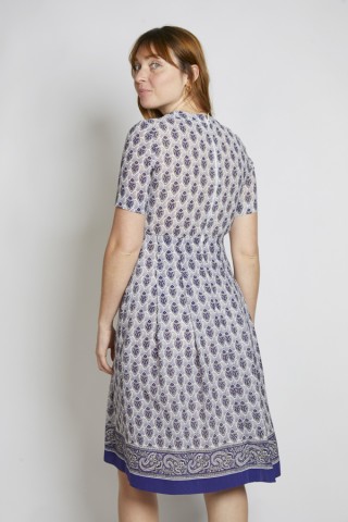 Vestido vintage blanco estampado azul - Ropa mujer vintage SusiSweetdress