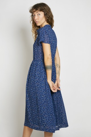 Vestido vintage azul marino estampado pequeños círculos - Ropa mujer vintage SusiSweetdress