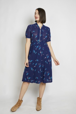 Vestido vintage azul marino hojas y ribete - Ropa mujer vintage SusiSweetdress