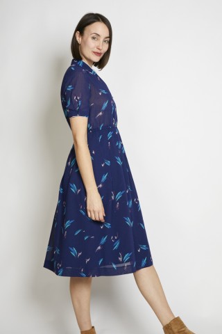 Vestido vintage azul marino hojas y ribete - Ropa mujer vintage SusiSweetdress