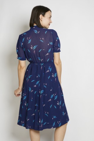 Vestido vintage azul marino hojas y ribete - Ropa mujer vintage SusiSweetdress