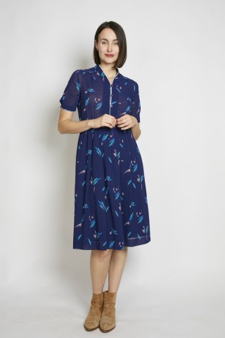 Vestido vintage azul marino hojas y ribete - Ropa mujer vintage SusiSweetdress