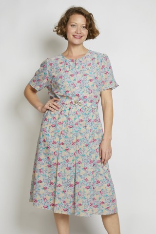 Vestido vintage verde estampado hojas y flores - Ropa mujer vintage SusiSweetdress
