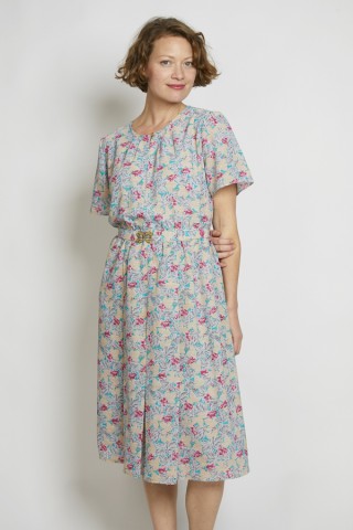 Vestido vintage verde estampado hojas y flores - Ropa mujer vintage SusiSweetdress