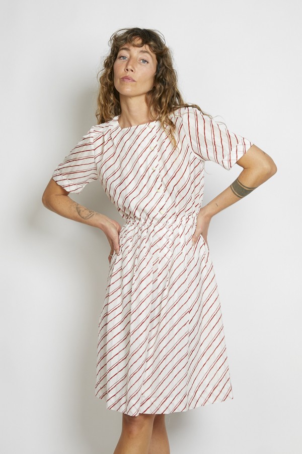 Vestido vintage blanco rayas rojas - Ropa mujer vintage SusiSweetdress