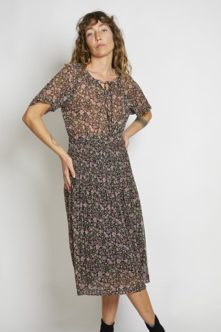 Vestido vintage negro flores rosas - Ropa mujer vintage SusiSweetdress