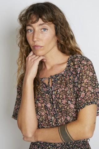 Vestido vintage negro flores rosas - Ropa mujer vintage SusiSweetdress