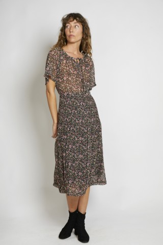 Vestido vintage negro flores rosas - Ropa mujer vintage SusiSweetdress