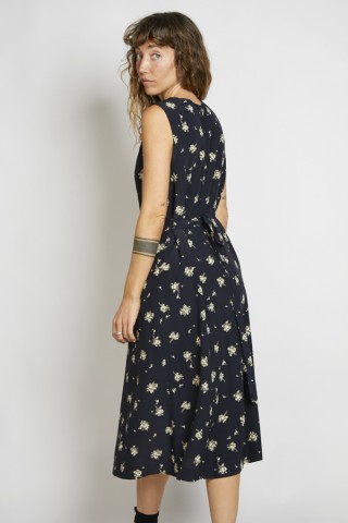 Vestido vintage negro flores verde seco - Ropa mujer vintage SusiSweetdress