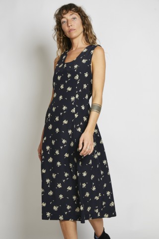 Vestido vintage negro flores verde seco - Ropa mujer vintage SusiSweetdress