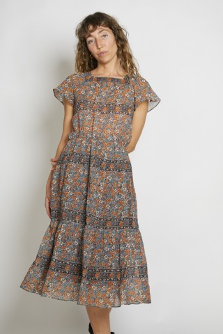 Vestido vintage marrón flores naranjas - Ropa mujer vintage SusiSweetdress