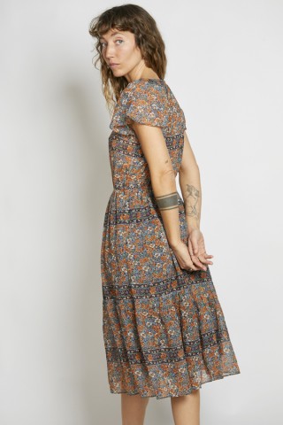 Vestido vintage marrón flores naranjas - Ropa mujer vintage SusiSweetdress