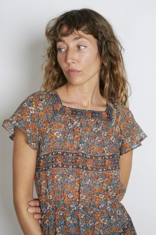 Vestido vintage marrón flores naranjas - Ropa mujer vintage SusiSweetdress