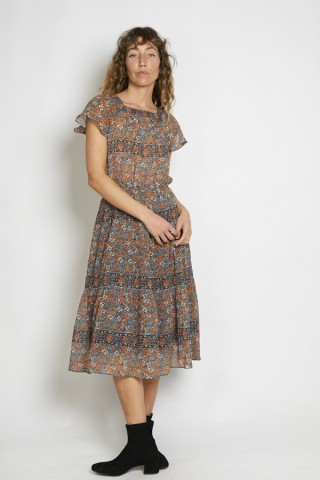 Vestido vintage marrón flores naranjas - Ropa mujer vintage SusiSweetdress