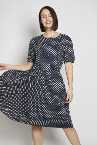 Vestido vintage azul marino lunares blancos - Ropa mujer vintage SusiSweetdress