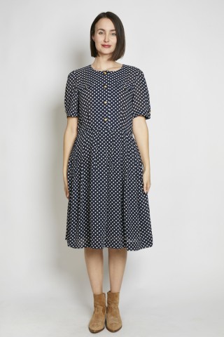 Vestido vintage azul marino lunares blancos - Ropa mujer vintage SusiSweetdress