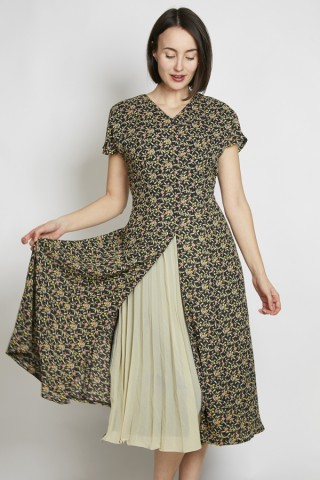 Vestido vintage negro flores y hojas - Ropa mujer vintage SusiSweetdress