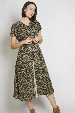 Vestido vintage negro flores y hojas - Ropa mujer vintage SusiSweetdress