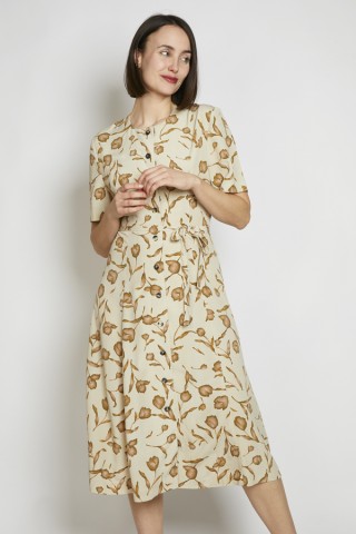 Vestido vintage blanco arena flores marrones - Ropa mujer vintage SusiSweetdress