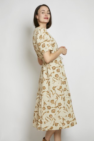 Vestido vintage blanco arena flores marrones - Ropa mujer vintage SusiSweetdress