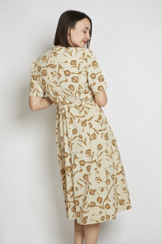 Vestido vintage blanco arena flores marrones - Ropa mujer vintage SusiSweetdress