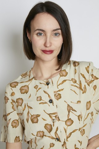 Vestido vintage blanco arena flores marrones - Ropa mujer vintage SusiSweetdress