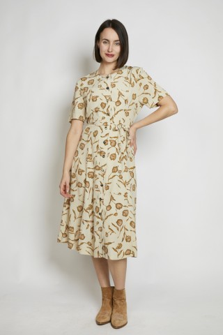 Vestido vintage blanco arena flores marrones - Ropa mujer vintage SusiSweetdress