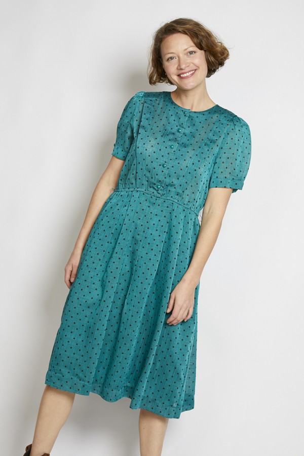 Vestido vintage verde cerceta lunares negros - Ropa mujer vintage SusiSweetdress