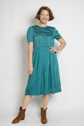 Vestido vintage verde cerceta lunares negros - Ropa mujer vintage SusiSweetdress