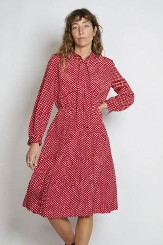 Vestido vintage rojo estampado blanco - Ropa mujer vintage SusiSweetdress